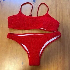 Smocked High Cut Bikini Swimsuit